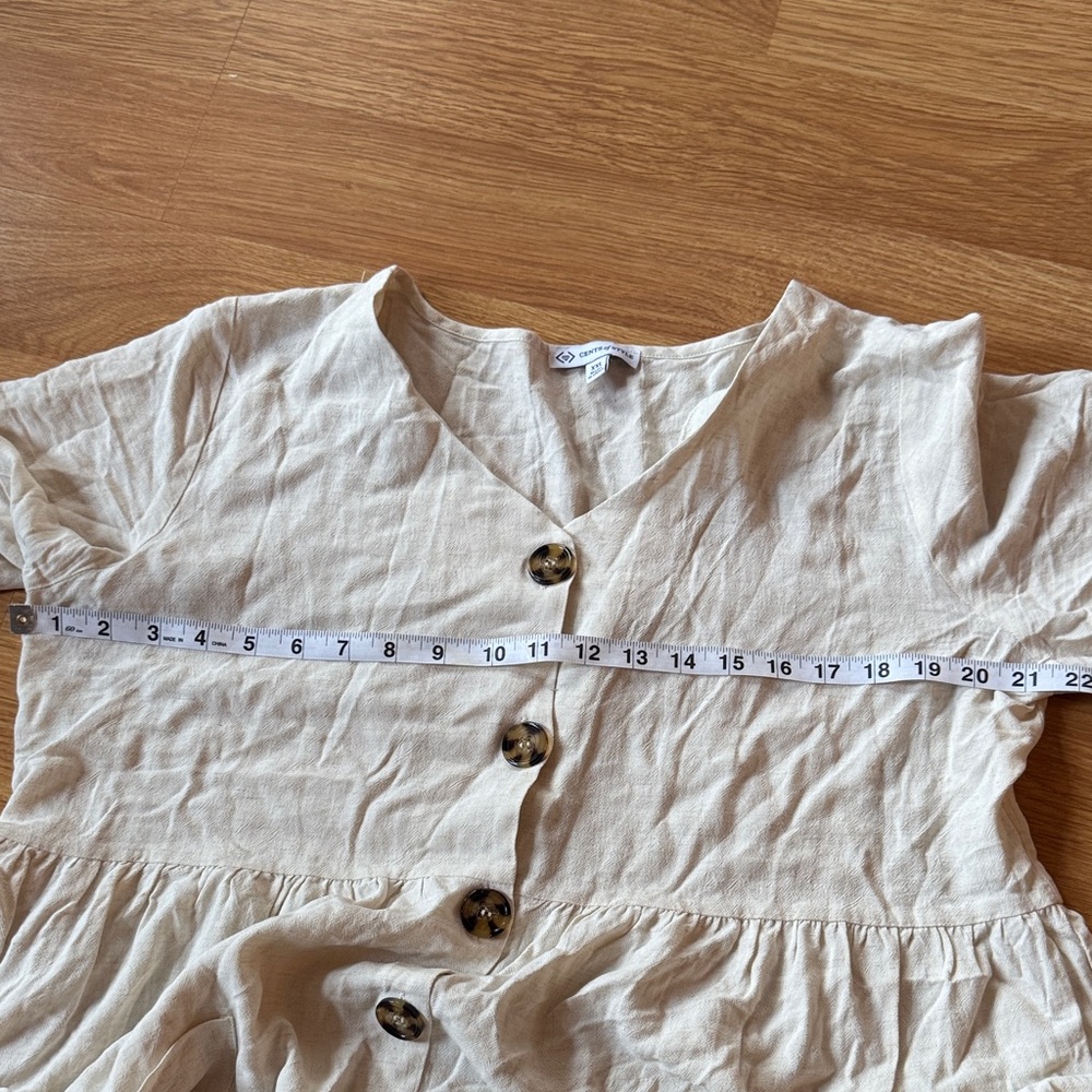 XXL Ivory Linen Blend Shirt Dress Short Sleeve Plus Size Cottagecore lightweight - Picture 7 of 11